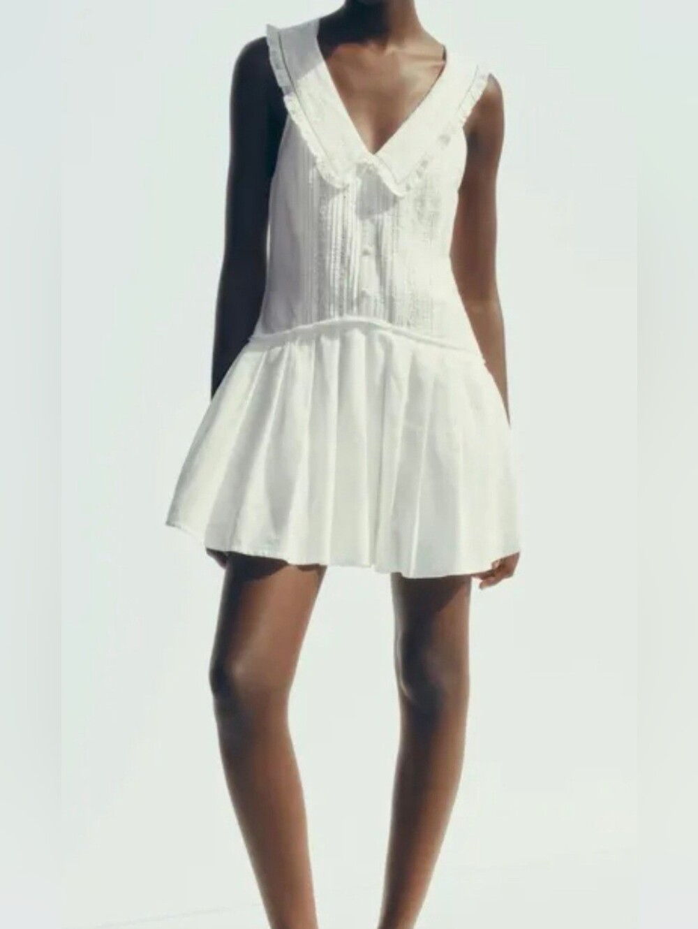 Zara  Size S cotton poplin mini dress with a pleated skirt